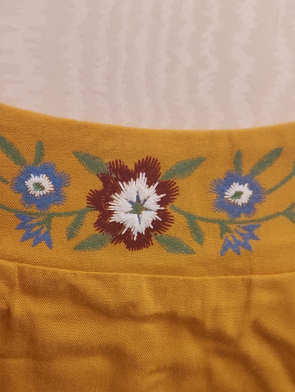 Embroidered Scoop Neck Mustard Yellow Women’s Blouse - Picture 3 of 6